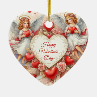 Valentine's Day Love Cherub Angels  Ceramic Ornament