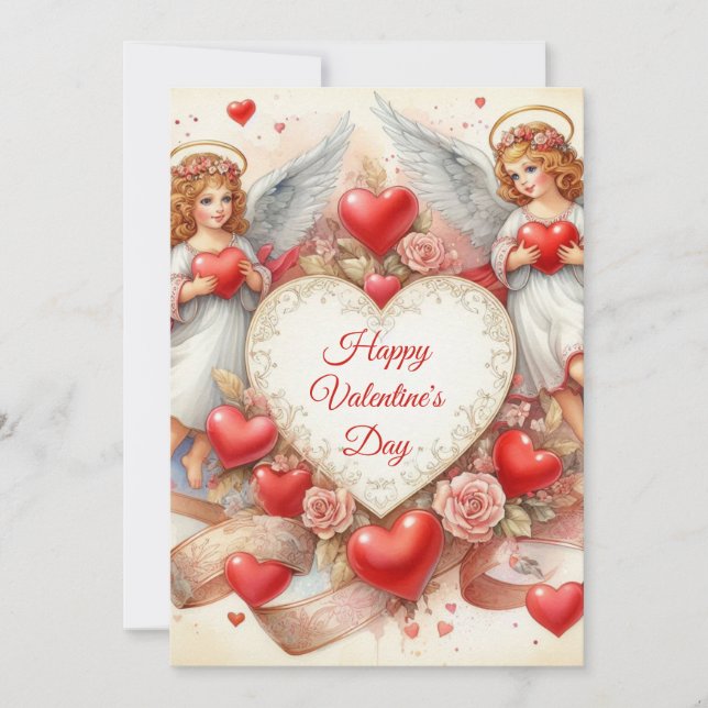 Valentine's Day Love Cherub Angels  Holiday Card (Front)