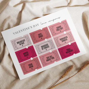Valentine's Day Love Coupons Printed Paper Sheet