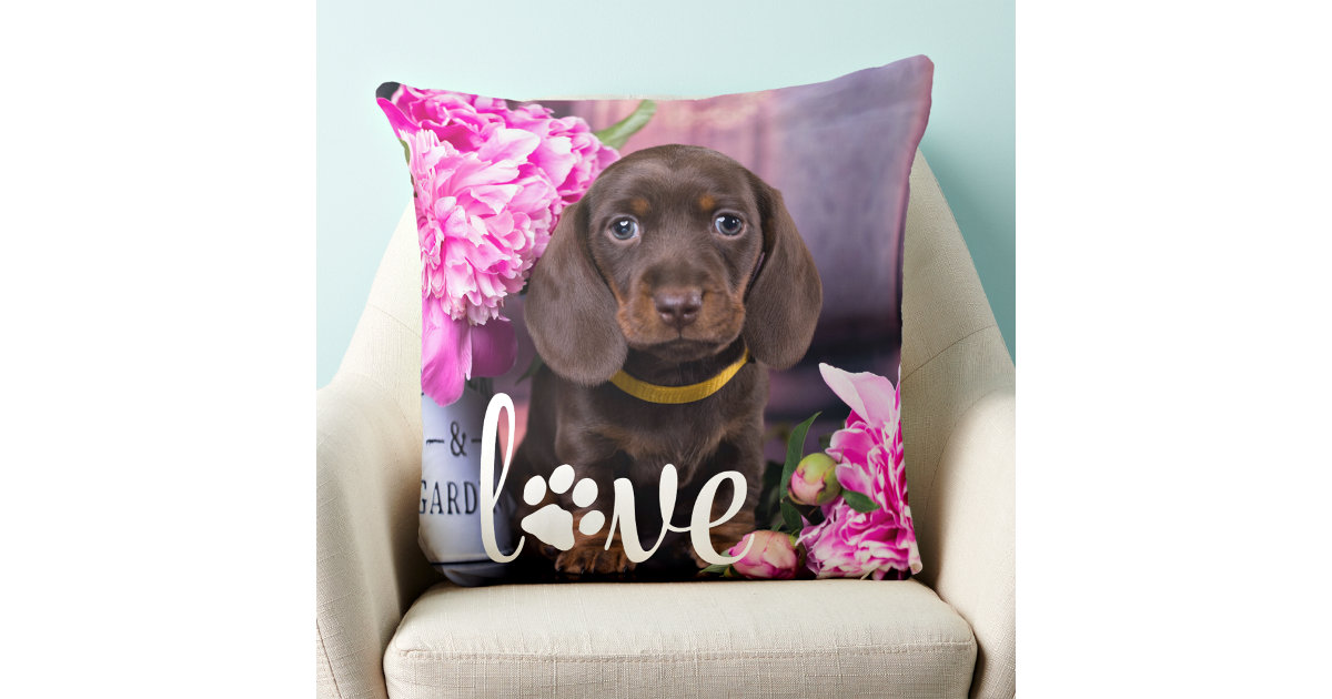 Valentines Day LOVE Custom Pet Photo Dog Lover Throw Pillow | Zazzle