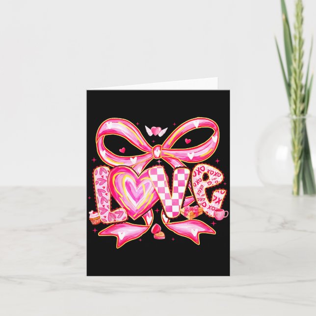 Valentines Day Love Funny Coquette Bow Checkered X Card (Front)