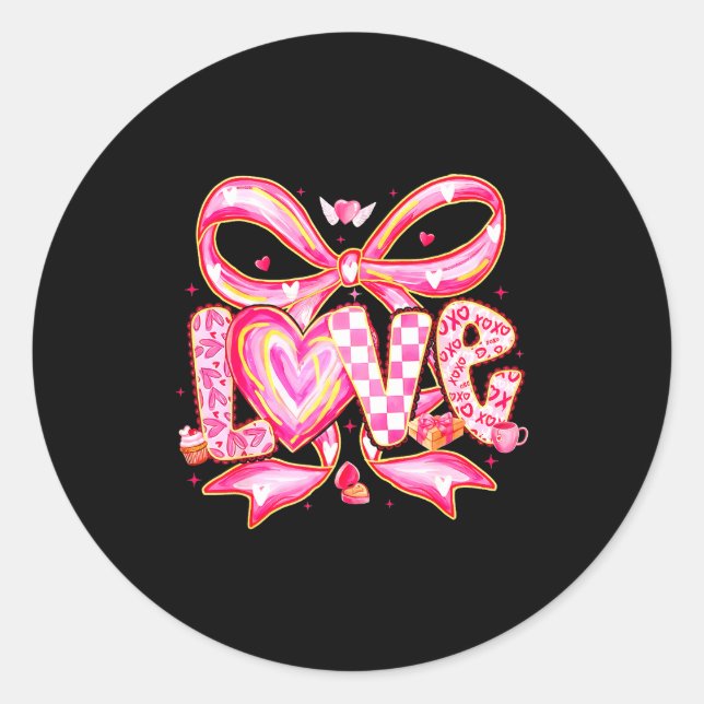 Valentines Day Love Funny Coquette Bow Checkered X Classic Round Sticker (Front)