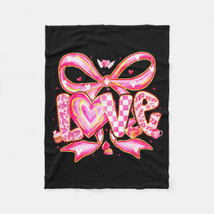 Valentines Day Love Funny Coquette Bow Checkered X Fleece Blanket