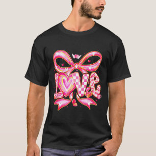 Valentines Day Love Funny Coquette Bow Checkered X T-Shirt