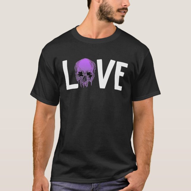 Valentine's Day LOVE GOTH Purple Skull T-Shirt (Front)