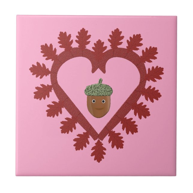 Valentines Day Love Heart Acorn Ceramic Tile (Front)