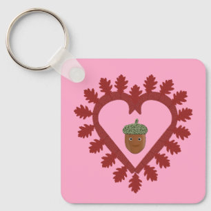 Valentines Day Love Heart Acorn Custom Name Keychain
