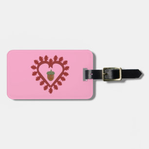 Valentines Day Love Heart Acorn Custom Name Luggage Tag