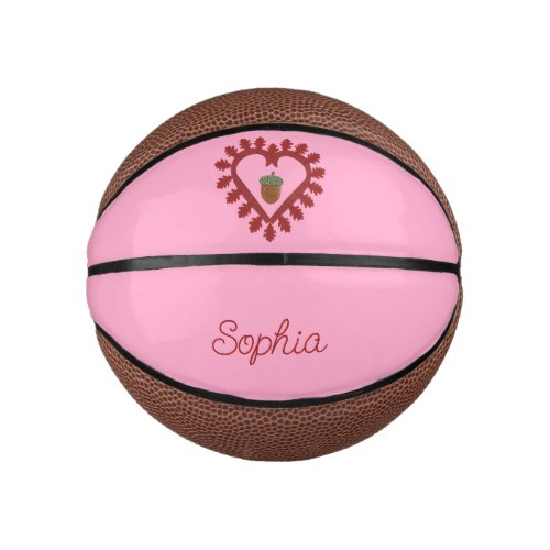 Valentines Day Love Heart Acorn Custom Name Mini Basketball