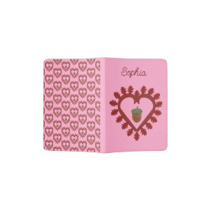 Valentines Day Love Heart Acorn Custom Name Passport Holder
