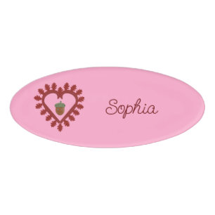 Valentines Day Love Heart Acorn Custom Name Tag