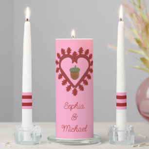Valentines Day Love Heart Acorn Custom Names Unity Candle Set