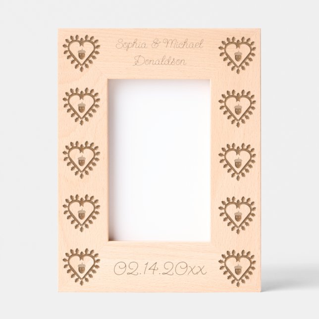 Valentines Day Love Heart Acorn Custom Wedding Engraved Frames (Front)