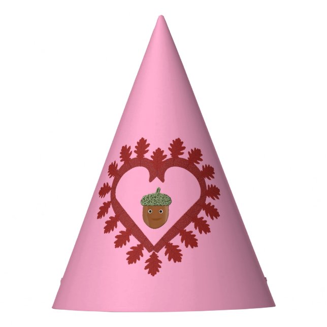 Valentines Day Love Heart Acorn Party Hat (Front)