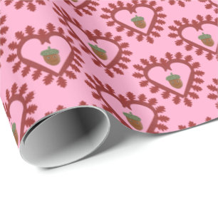 Valentines Day Love Heart Acorn Patterned Wrapping Paper
