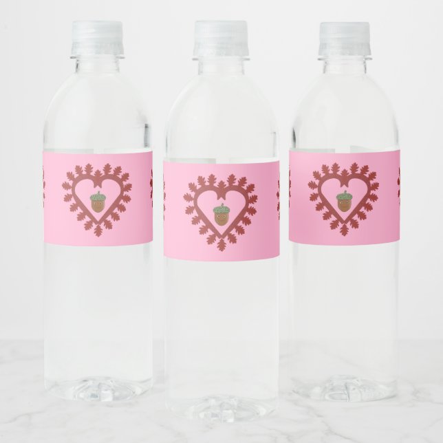 Valentines Day Love Heart Acorn Water Bottle Label (Bottles)