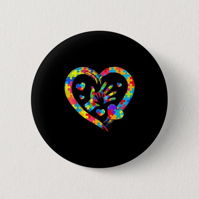 Valentines Day Love Heart Autism Awareness Puzzle  Button (Front)