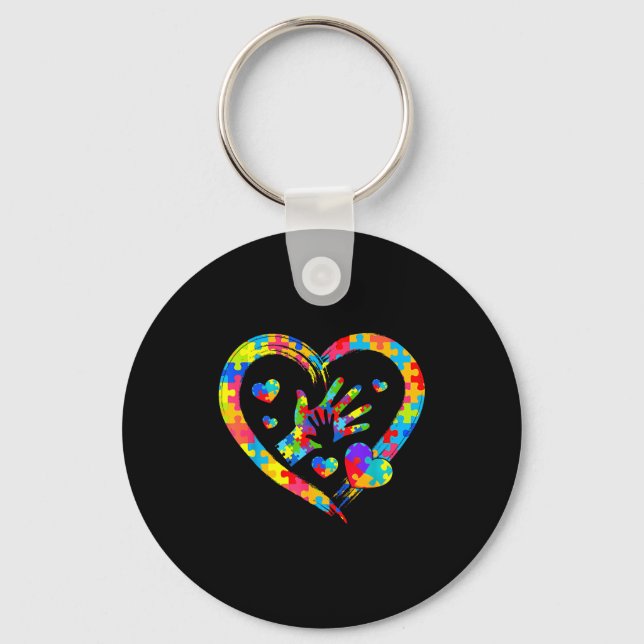 Valentines Day Love Heart Autism Awareness Puzzle  Keychain (Front)