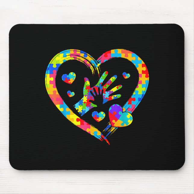 Valentines Day Love Heart Autism Awareness Puzzle  Mouse Pad (Front)