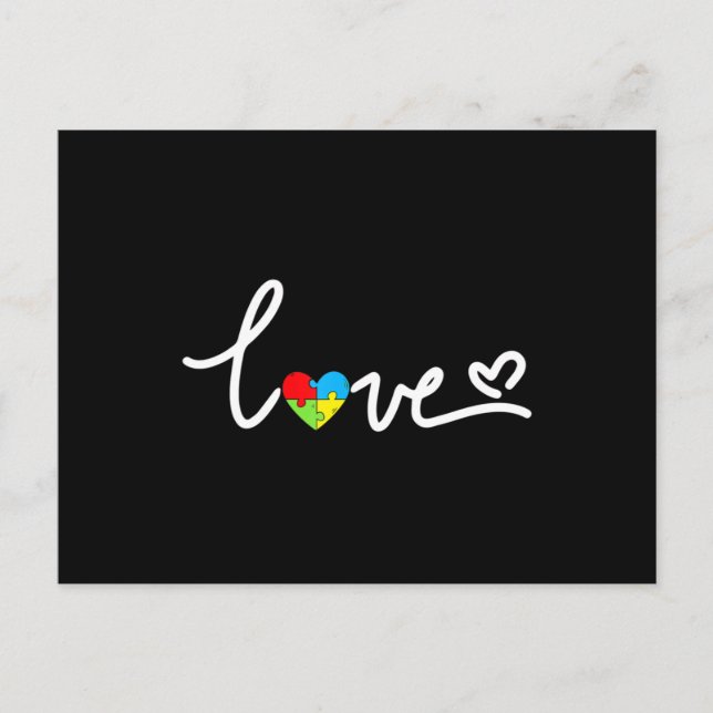 Valentines Day Love Heart Autism Awareness Puzzle  Postcard (Front)