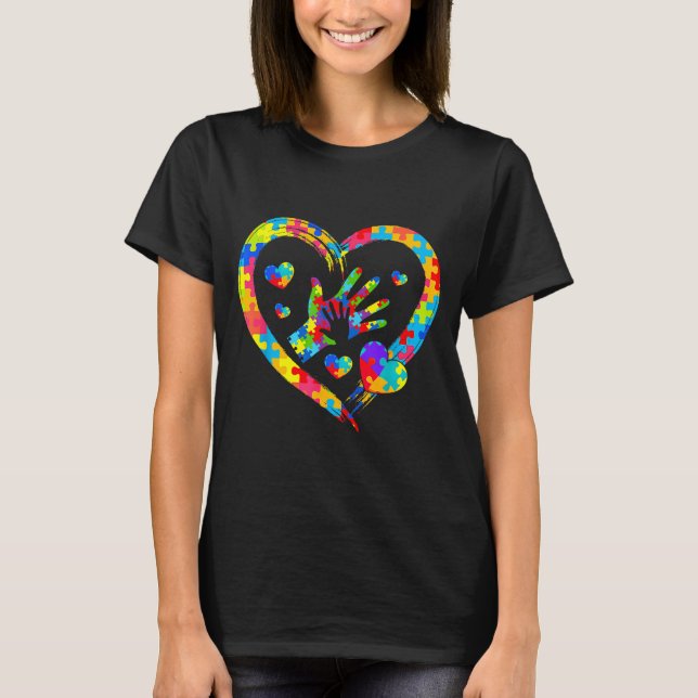 Valentines Day Love Heart Autism Awareness Puzzle  T-Shirt (Front)