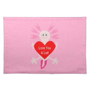 Valentines Day Love Heart Axolotl Cloth Placemat