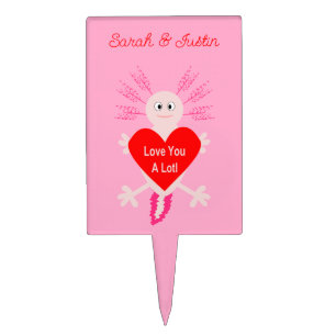 Valentines Day Love Heart Axolotl Custom Names Cake Topper