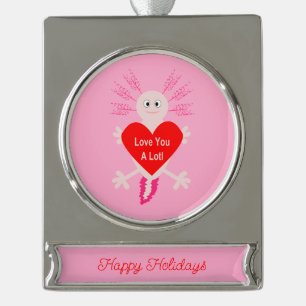 Valentines Day Love Heart Axolotl Custom Silver Plated Banner Ornament