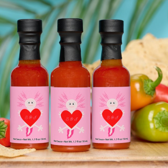 Valentines Day Love Heart Axolotl Custom Wedding Hot Sauces (Multi)