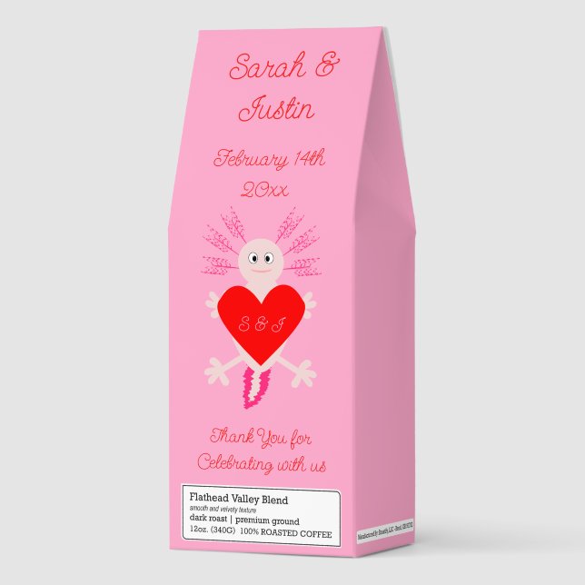 Valentines Day Love Heart Axolotl Custom Wedding Roasted Coffee (Front)