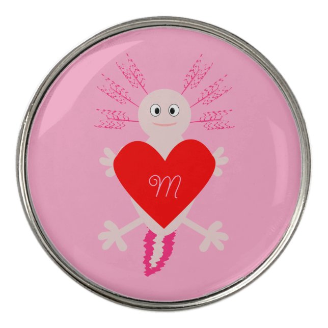 Valentines Day Love Heart Axolotl Golf Ball Marker (Front)