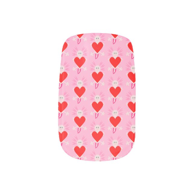 Valentines Day Love Heart Axolotl Minx Nail Art (Left Thumb)