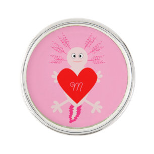 Valentines Day Love Heart Axolotl Monogram Custom Lapel Pin