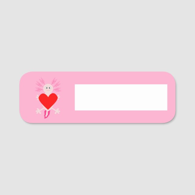 Valentines Day Love Heart Axolotl Name Tag (Front)