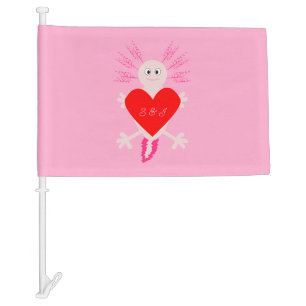 Valentines Day Love Heart Axolotl Newlyweds Custom Car Flag