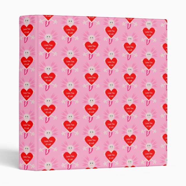 Valentines Day Love Heart Axolotl Patterned 3 Ring Binder (Front/Spine)