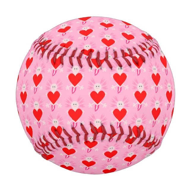 Valentines Day Love Heart Axolotl Patterned Baseball (Front)