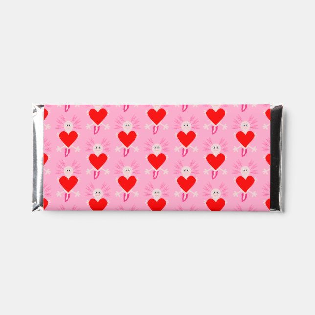 Valentines Day Love Heart Axolotl Patterned Hershey Bar Favors (Front)