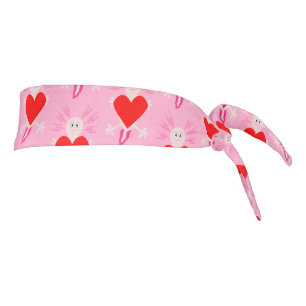 Valentines Day Love Heart Axolotl Patterned Tie Headband