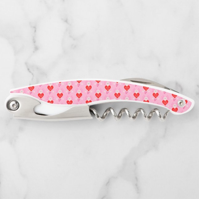 Valentines Day Love Heart Axolotl Patterned Waiter's Corkscrew (Front)
