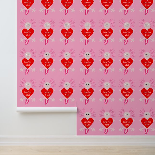 Valentines Day Love Heart Axolotl Patterned Wallpaper (Application)