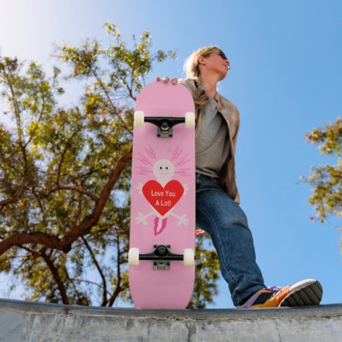 Valentines Day Love Heart Axolotl Skateboard