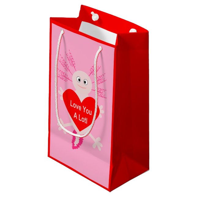 Valentines Day Love Heart Axolotl Small Gift Bag (Front Angled)