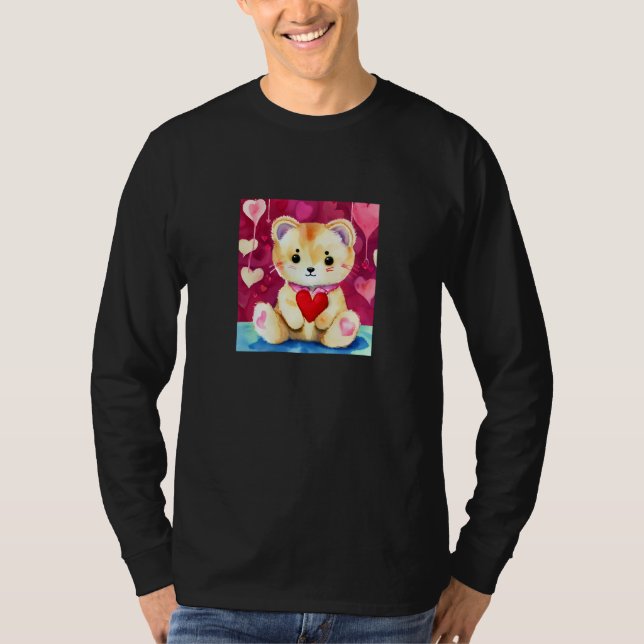 Valentine's Day Love Heart Cat Teddy Girlfriend Fi T-Shirt (Front)