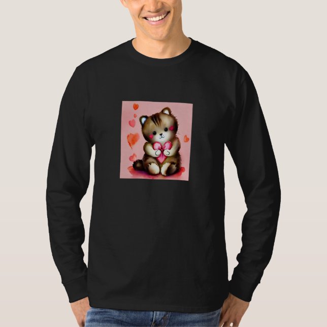 Valentine's Day Love Heart Cat Teddy Girlfriend Fi T-Shirt (Front)
