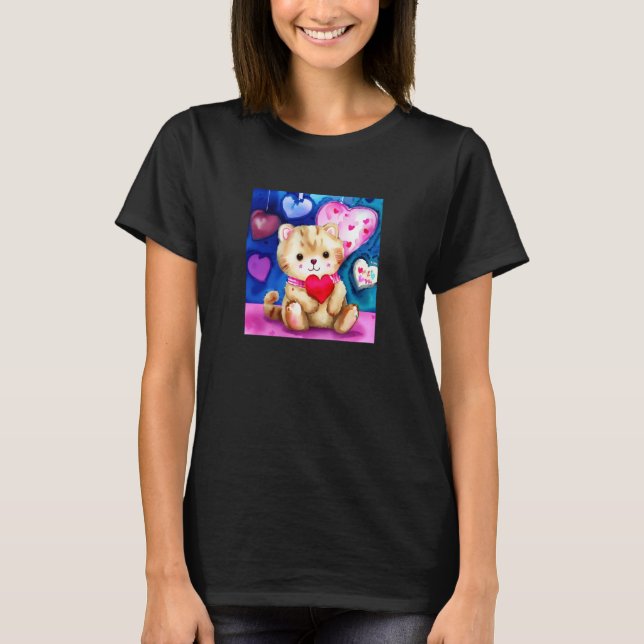 Valentine's Day Love Heart Cat Teddy Girlfriend Fi T-Shirt (Front)