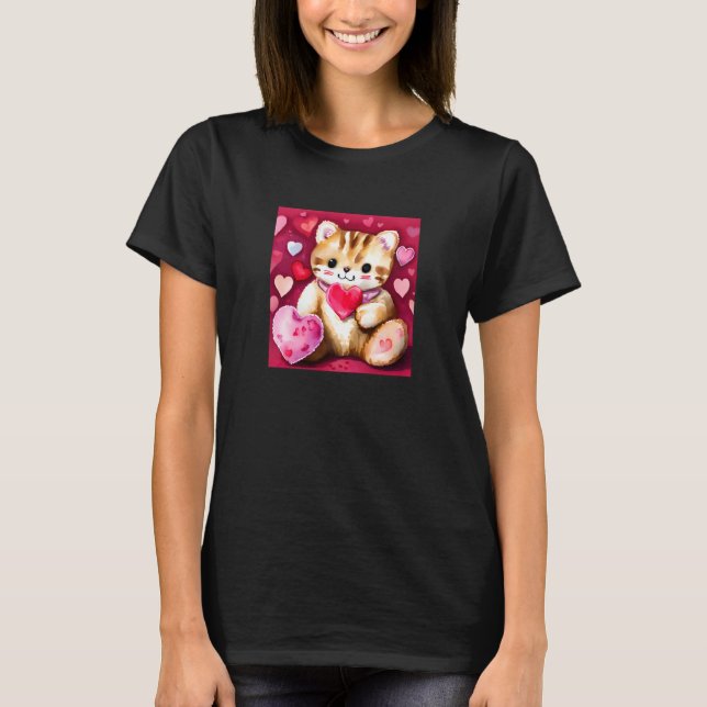 Valentine's Day Love Heart Cat Teddy Girlfriend Fi T-Shirt (Front)