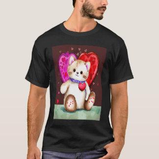 Valentine's Day Love Heart Cat Teddy Girlfriend Fi T-Shirt