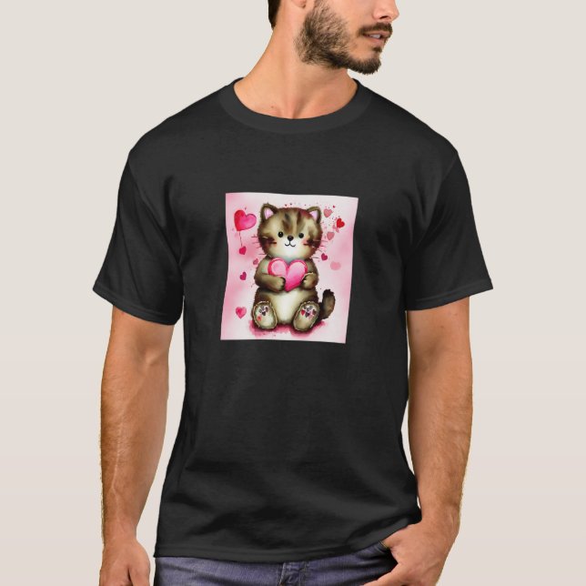 Valentine's Day Love Heart Cat Teddy Girlfriend Fi T-Shirt (Front)