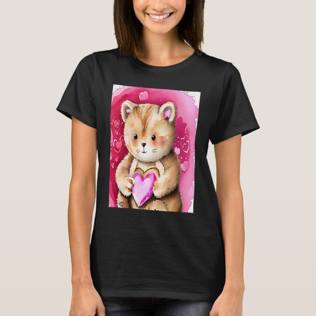 Valentine's Day Love Heart Cat Teddy Girlfriend Fi T-Shirt (Front)